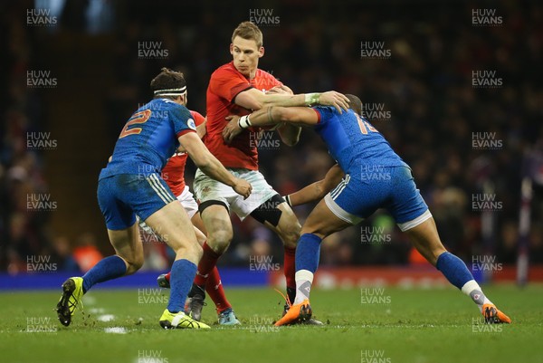 170318 - Wales v France, NatWest 6 Nations 2018 - Liam Williams of Wales is tackled by Gael Fickou of France and Geoffrey Doumayrou of France