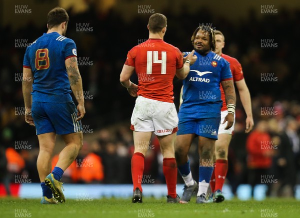 170318 - Wales v France, NatWest 6 Nations 2018 - George North of Wales and Mathieu Bastareaud of France  shake hands at the end of the match