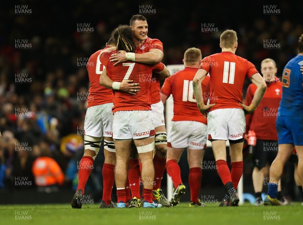 170318 - Wales v France, NatWest 6 Nations 2018 - Josh Navidi of Wales and Aaron Shingler of Wales at the end of the match