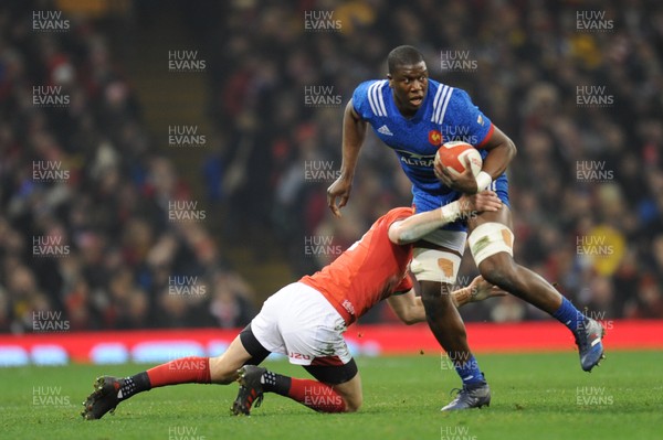 170318 - Wales v France - NatWest 6 Nations Championship - Gael Fickou of France is tackled by Liam Williams of Wales 