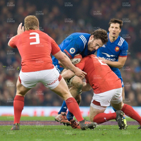 170318 - Wales v France - NatWest 6 Nations Championship - Paul Gabrillagues of France is tackled by Ken Owens of Wales 