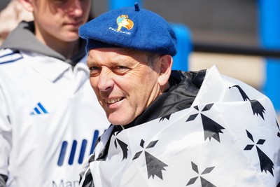 180426 - Wales v France - Guinness Women's Six Nations - Fans of France pose for a photograph prior to the match