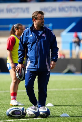 180426 - Wales v France - Guinness Women's Six Nations - Francois Ratier, Head Coach of France looks on during warm up prior to the match