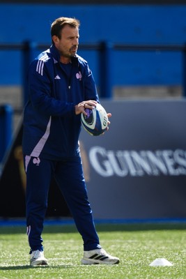 180426 - Wales v France - Guinness Women's Six Nations - Francois Ratier, Head Coach of France looks on during warm up prior to the match