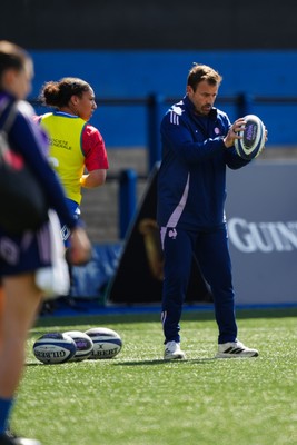 180426 - Wales v France - Guinness Women's Six Nations - Francois Ratier, Head Coach of France looks on during warm up prior to the match