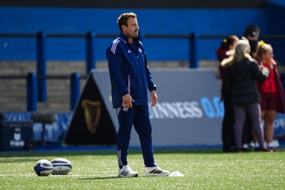 180426 - Wales v France - Guinness Women's Six Nations - Francois Ratier, Head Coach of France looks on during warm up prior to the match