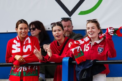 180426 - Wales v France - Guinness Women's Six Nations - Fans of Wales pose for a photograph prior to the match