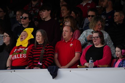 180426 - Wales v France - Guinness Women's Six Nations - Fans of Wales sing the National Anthem prior to the match