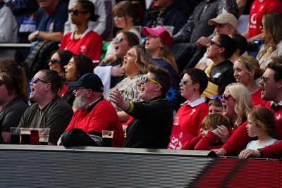 180426 - Wales v France - Guinness Women's Six Nations - Fans of Wales sing the National Anthem prior to the match
