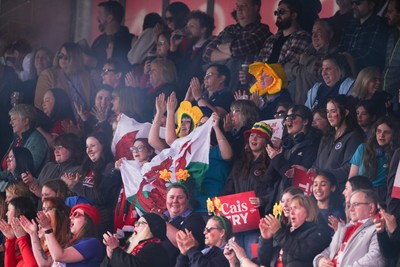 180426 - Wales v France - Guinness Women's Six Nations - Fans of Wales sing the National Anthem prior to the match