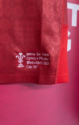 180426 - Wales v France, Guinness Women’s 6 Nations - Jenna De Vera’s match jersey hang in the changing room ahead of her potential debut match 