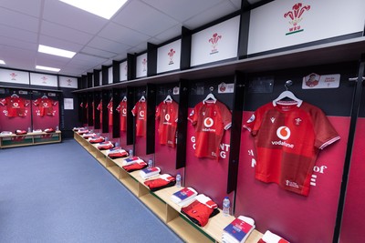 180426 - Wales v France, Guinness Women’s 6 Nations - Wales match jerseys hang in the changing room ahead of the match