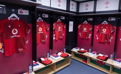 180426 - Wales v France, Guinness Women’s 6 Nations - Wales match jerseys hang in the changing room ahead of the match
