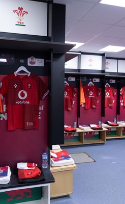 180426 - Wales v France, Guinness Women’s 6 Nations - Wales match jerseys hang in the changing room ahead of the match