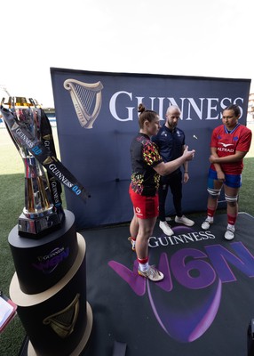 180426 - Wales v France, Guinness Women’s 6 Nations - Kate Williams of Wales and Manae Feleu of France at the coin toss