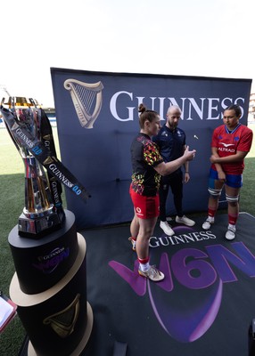 180426 - Wales v France, Guinness Women’s 6 Nations - Kate Williams of Wales and Manae Feleu of France at the coin toss