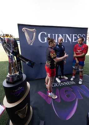 180426 - Wales v France, Guinness Women’s 6 Nations - Kate Williams of Wales and Manae Feleu of France at the coin toss