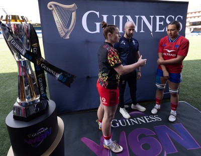 180426 - Wales v France, Guinness Women’s 6 Nations - Kate Williams of Wales and Manae Feleu of France at the coin toss