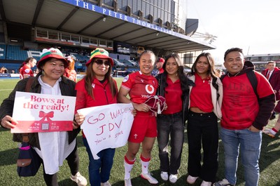 180426 - Wales v France, Guinness Women’s 6 Nations - Jenna De Vera of Wales with her family after receiving her first match cap