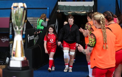 180426 - Wales v France, Guinness Women’s 6 Nations - Wales captain Kate Williams walks out and lines up for the anthem with the match mascot