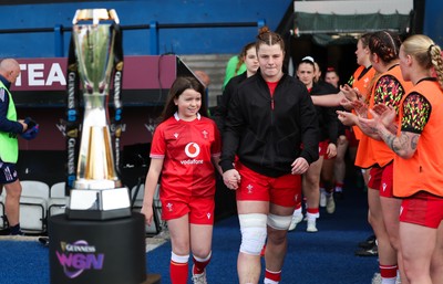 180426 - Wales v France, Guinness Women’s 6 Nations - Wales captain Kate Williams walks out and lines up for the anthem with the match mascot