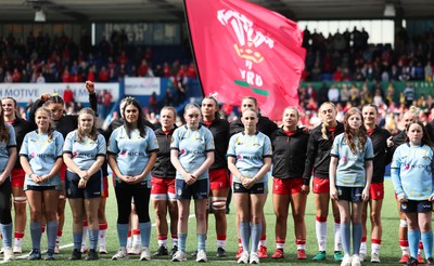 180426 - Wales v France, Guinness Women’s 6 Nations - The Wales team team line up for the anthem