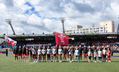 180426 - Wales v France, Guinness Women’s 6 Nations - The Wales team team line up for the anthem