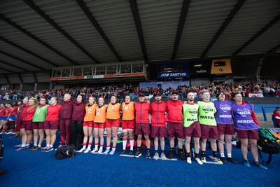 180426 - Wales v France, Guinness Women’s 6 Nations - The Wales management team line up for the anthem