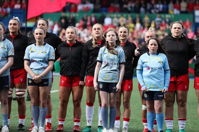 180426 - Wales v France, Guinness Women’s 6 Nations - The Wales team line up for the anthem 