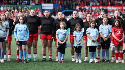 180426 - Wales v France, Guinness Women’s 6 Nations - The Wales team line up for the anthem 