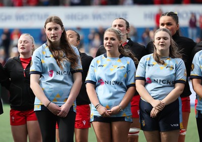 180426 - Wales v France, Guinness Women’s 6 Nations - The Wales team line up for the anthem 