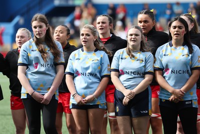 180426 - Wales v France, Guinness Women’s 6 Nations - The Wales team line up for the anthem 