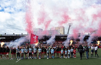 180426 - Wales v France, Guinness Women’s 6 Nations - The Wales team line up for the anthem 