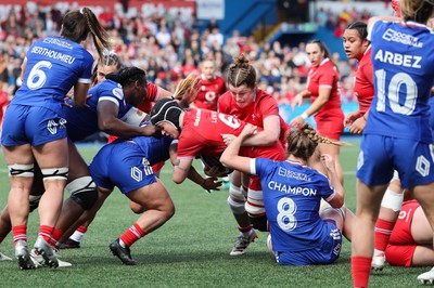 180426 - Wales v France, Guinness Women’s 6 Nations - Bethan Lewis of Wales is tackled short of the line