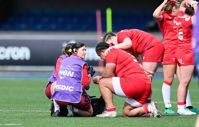 180426 - Wales v France, Guinness Women’s 6 Nations - Sisilia Tuipulotu of Wales receives treatment