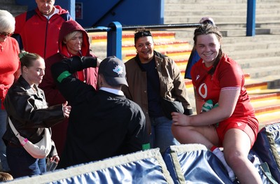 180426 - Wales v France, Guinness Women’s 6 Nations - Maisie Davies of Wales with family at the end of the match 