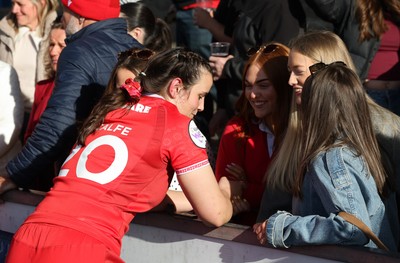 180426 - Wales v France, Guinness Women’s 6 Nations - Branwen Metcalfe of Wales with family, friends and supporters at the end of the match 
