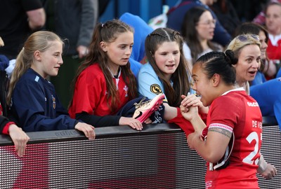 180426 - Wales v France, Guinness Women’s 6 Nations - Jenna De Vera of Wales with supporters at the end of the match 