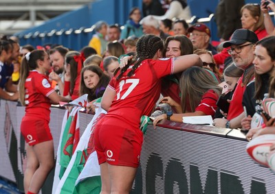 180426 - Wales v France, Guinness Women’s 6 Nations - Maisie Davies of Wales with supporters at the end of the match 