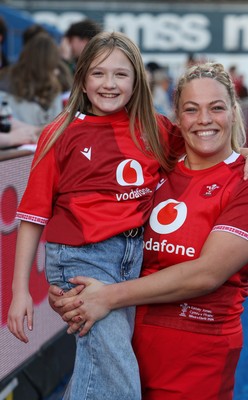 180426 - Wales v France, Guinness Women’s 6 Nations - Kelsey Jones of Wales with family, friends and supporters at the end of the match 