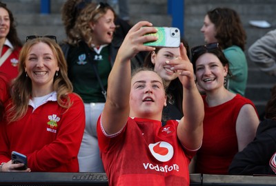 180426 - Wales v France, Guinness Women’s 6 Nations - Molly Reardon of Wales with supporters at the end of the match 