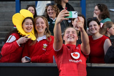 180426 - Wales v France, Guinness Women’s 6 Nations - Molly Reardon of Wales with supporters at the end of the match 