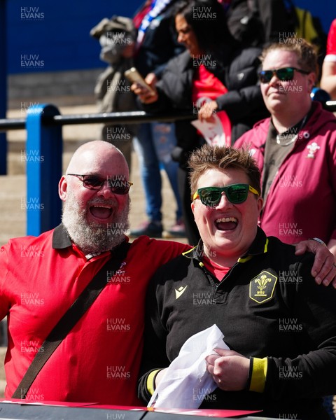 180426 - Wales v France - Guinness Women's Six Nations - Fans of Wales pose for a photograph prior to the match