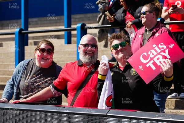 180426 - Wales v France - Guinness Women's Six Nations - Fans of Wales pose for a photograph prior to the match