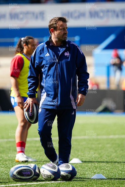 180426 - Wales v France - Guinness Women's Six Nations - Francois Ratier, Head Coach of France looks on during warm up prior to the match