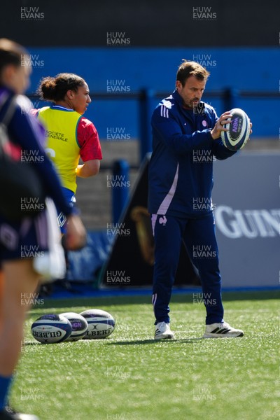 180426 - Wales v France - Guinness Women's Six Nations - Francois Ratier, Head Coach of France looks on during warm up prior to the match