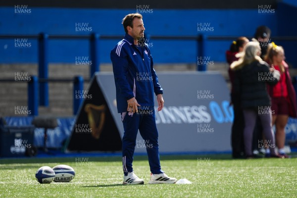 180426 - Wales v France - Guinness Women's Six Nations - Francois Ratier, Head Coach of France looks on during warm up prior to the match