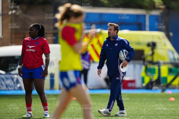 180426 - Wales v France - Guinness Women's Six Nations - Francois Ratier, Head Coach of France looks on during warm up prior to the match