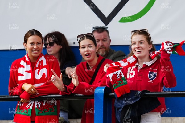 180426 - Wales v France - Guinness Women's Six Nations - Fans of Wales pose for a photograph prior to the match