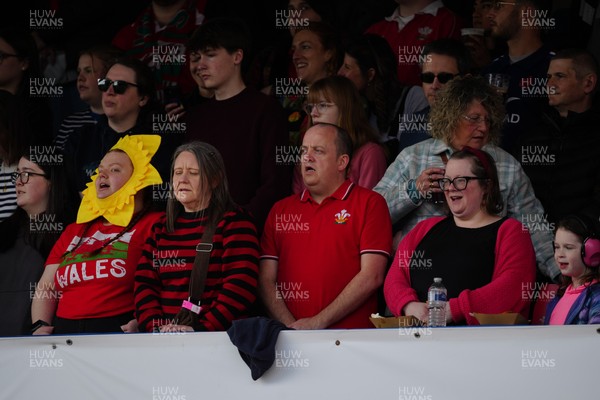 180426 - Wales v France - Guinness Women's Six Nations - Fans of Wales sing the National Anthem prior to the match